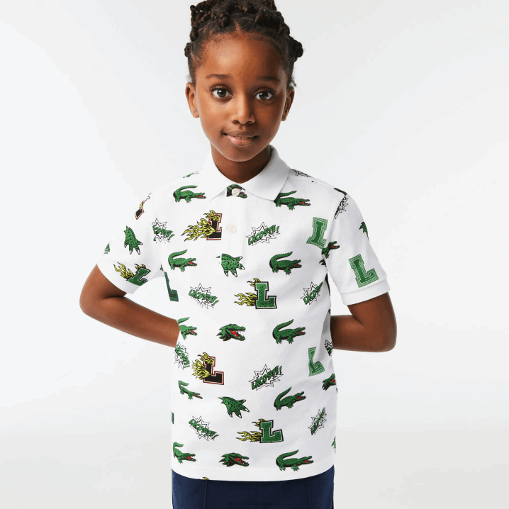bijela 001 6H4B2956 djeca Lacoste komični efekt krokodilski print polo