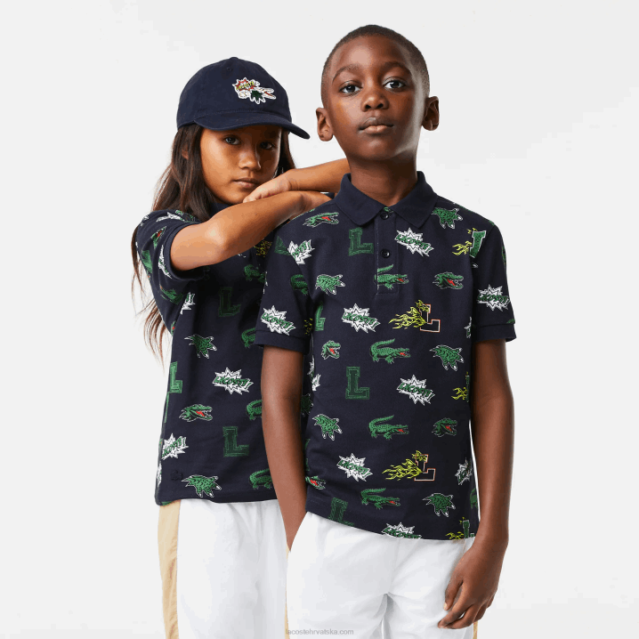tamnoplava 166 6H4B2955 djeca Lacoste komični efekt krokodilski print polo