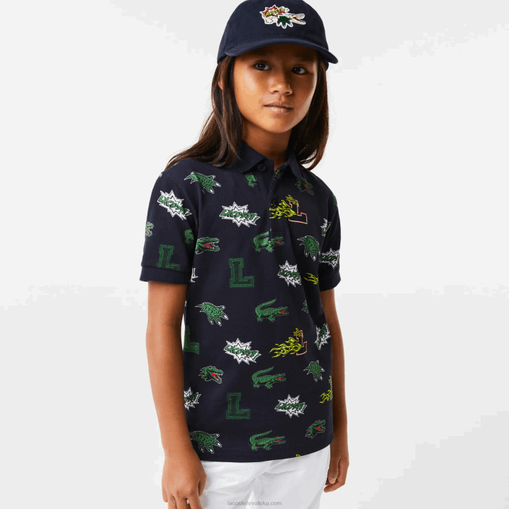 tamnoplava 166 6H4B2955 djeca Lacoste komični efekt krokodilski print polo