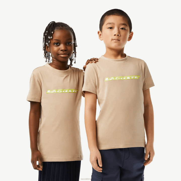 bež žuta 8zb 6H4B3013 djeca Lacoste majica od pamučnog žerseja s kontrastnim oznakama