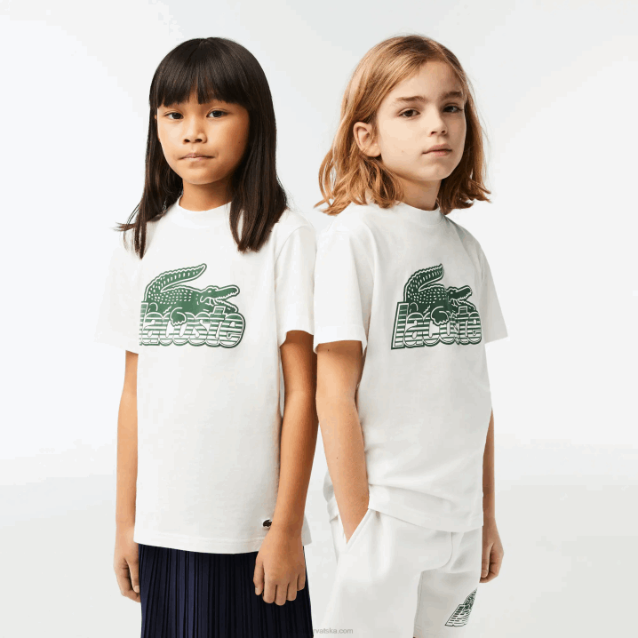 bijela 70v 6H4B3006 djeca Lacoste majica kratkih rukava od organskog pamuka s kontrastnim printom
