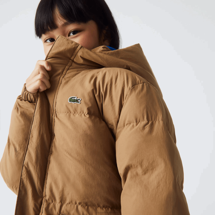 smeđe plava 9fg 6H4B3222 djeca Lacoste jakna od tafta s kapuljačom s krokodilskim vezom