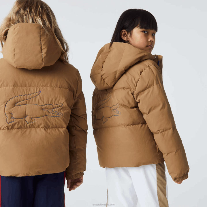 smeđe plava 9fg 6H4B3222 djeca Lacoste jakna od tafta s kapuljačom s krokodilskim vezom