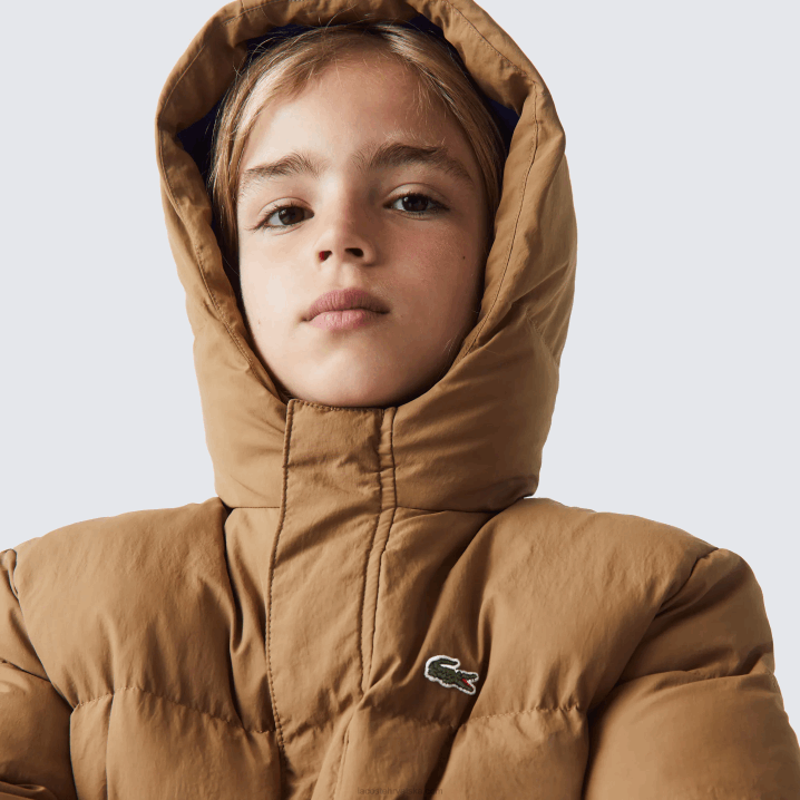 smeđe plava 9fg 6H4B3222 djeca Lacoste jakna od tafta s kapuljačom s krokodilskim vezom