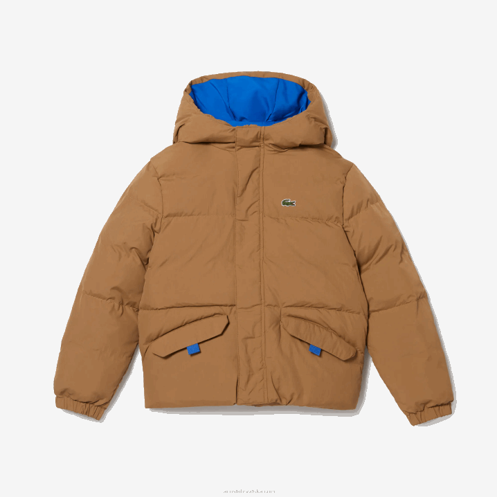 smeđe plava 9fg 6H4B3222 djeca Lacoste jakna od tafta s kapuljačom s krokodilskim vezom