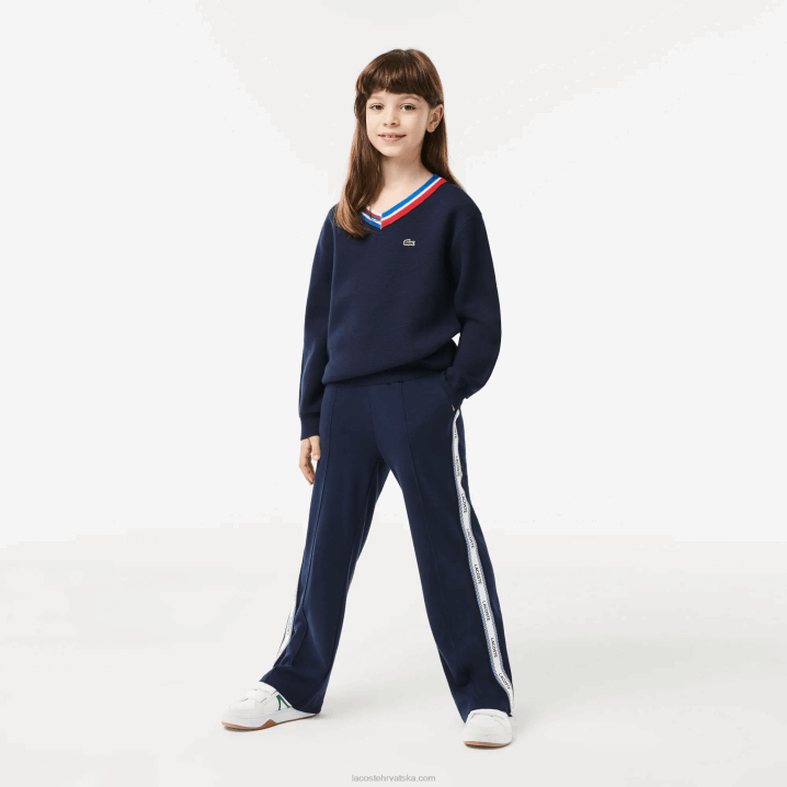 tamnoplava bijela qrn 6H4B3284 djeca Lacoste pamučni pulover s kontrastnim prugama