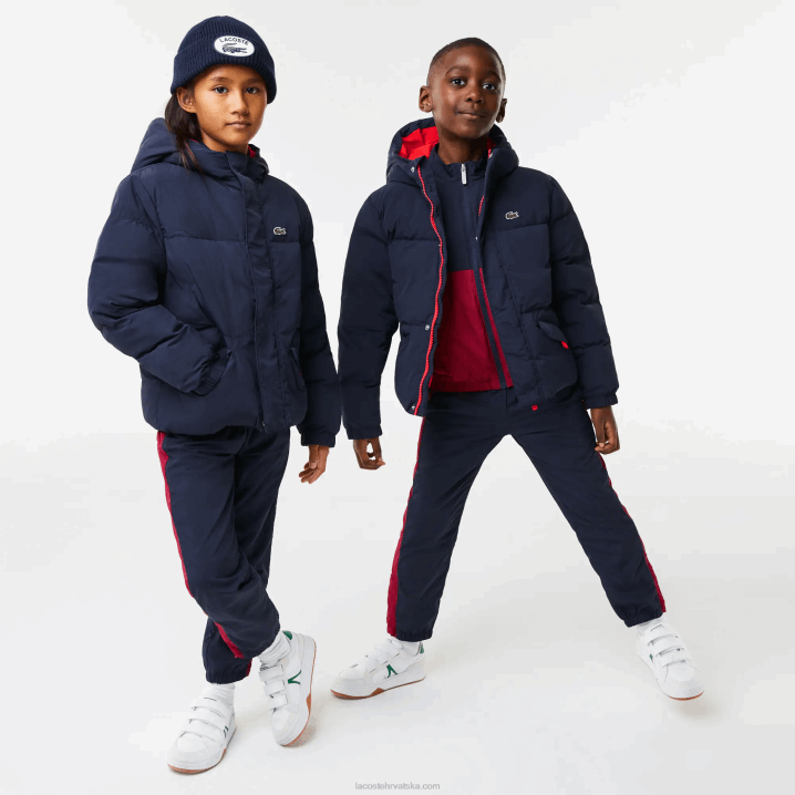 tamnoplava crvena 7pe 6H4B3221 djeca Lacoste jakna od tafta s kapuljačom s krokodilskim vezom