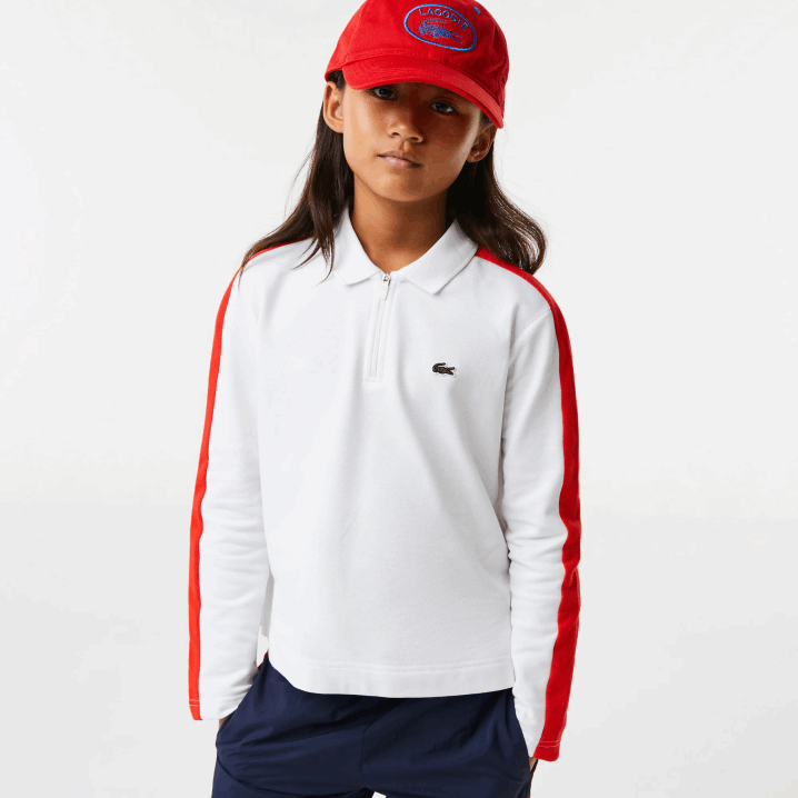 bijelo crvena 7hu 6H4B3144 djevojke Lacoste kontrastna traka zip polo
