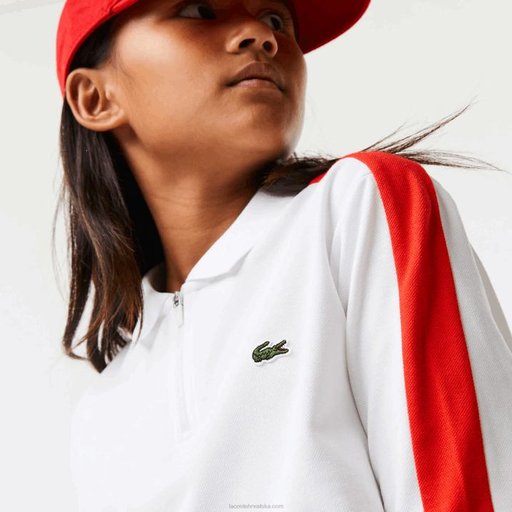 bijelo crvena 7hu 6H4B3144 djevojke Lacoste kontrastna traka zip polo