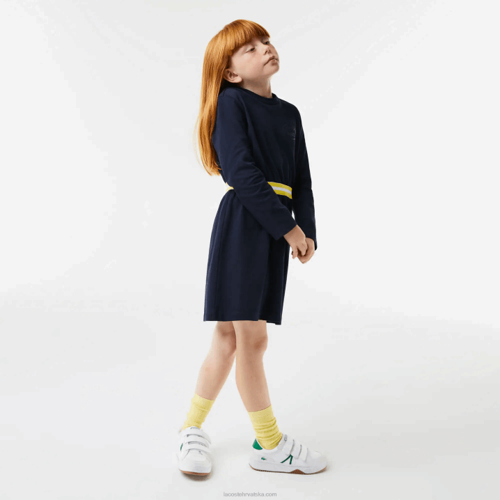 tamnoplava 166 6H4B3270 djevojke Lacoste haljina od pamučnog žerseja s kontrastnim strukom