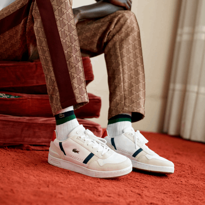 bijela/mornarska i crvena 407 6H4B1836 muškarci Lacoste t-clip trobojne tenisice od kože i antilopa