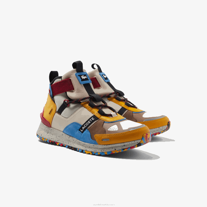 prljavo bijela i smeđa ow8 6H4B1848 muškarci Lacoste obuća za trčanje od kože i sintetičke vanjske cipele