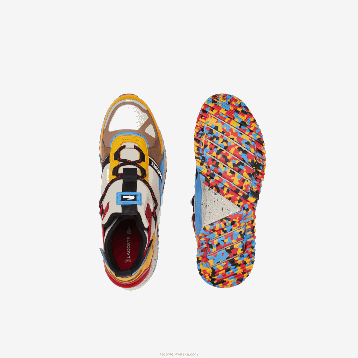 prljavo bijela i smeđa ow8 6H4B1848 muškarci Lacoste obuća za trčanje od kože i sintetičke vanjske cipele