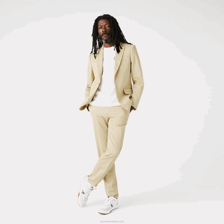 bež 68s 6H4B1305 muškarci Lacoste plisirani blejzer od mješavine pamuka i lana