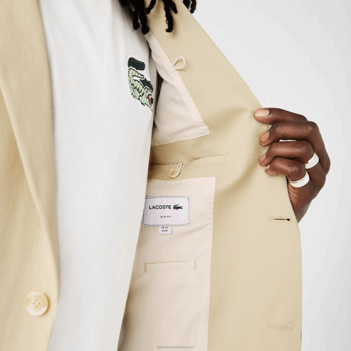 bež 68s 6H4B1305 muškarci Lacoste plisirani blejzer od mješavine pamuka i lana