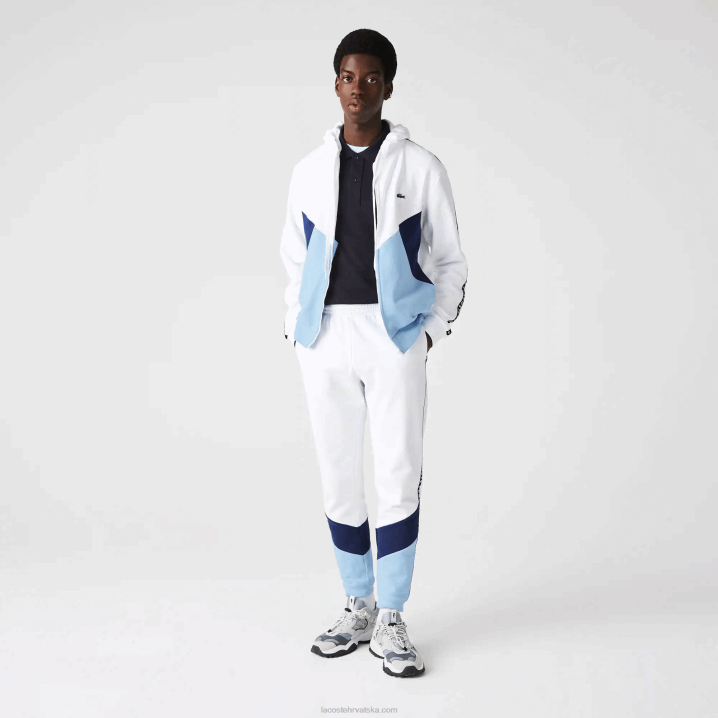 bijelo plavo vhe 6H4B1146 muškarci Lacoste prepoznatljive prugaste colorblock flis hlače za trčanje