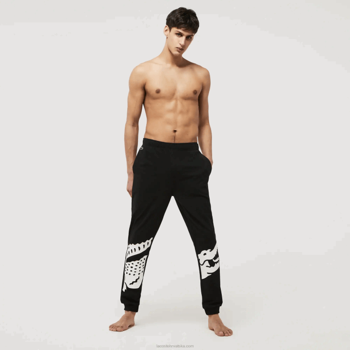 crno bijelo 258 6H4B1469 muškarci Lacoste kućne hlače od mješavine pamučnog flisa krokodilskog dizajna