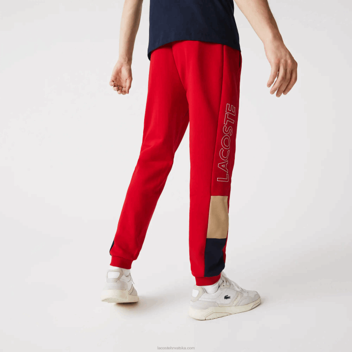 crvena bež tamnoplava 1fu 6H4B1109 muškarci Lacoste brendirane colorblock flis jogging hlače