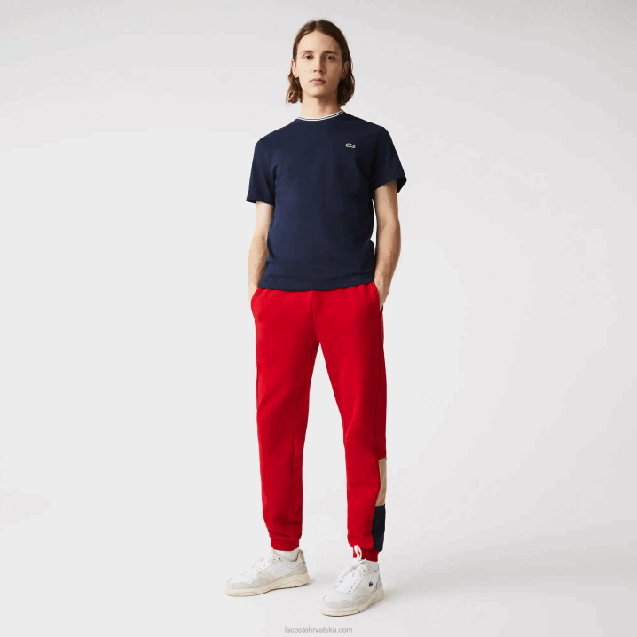 crvena bež tamnoplava 1fu 6H4B1109 muškarci Lacoste brendirane colorblock flis jogging hlače