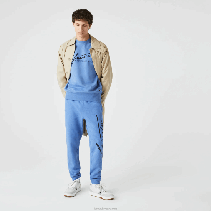 plava kina hg3 6H4B1067 muškarci Lacoste hlače za trčanje od pamučnog flisa s potpisom i uzorkom krokodila