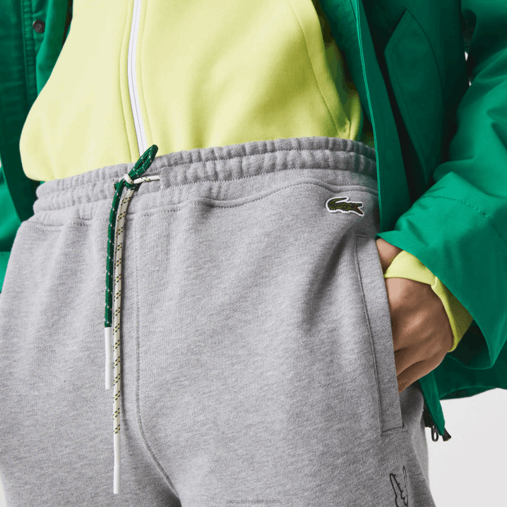 sivi chine 4jv 6H4B1065 muškarci Lacoste hlače za trčanje od pamučnog flisa s potpisom i uzorkom krokodila