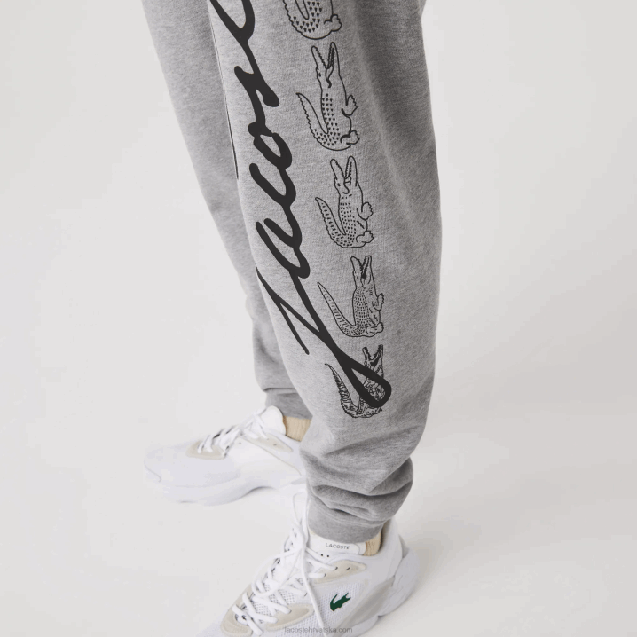 sivi chine 4jv 6H4B1065 muškarci Lacoste hlače za trčanje od pamučnog flisa s potpisom i uzorkom krokodila
