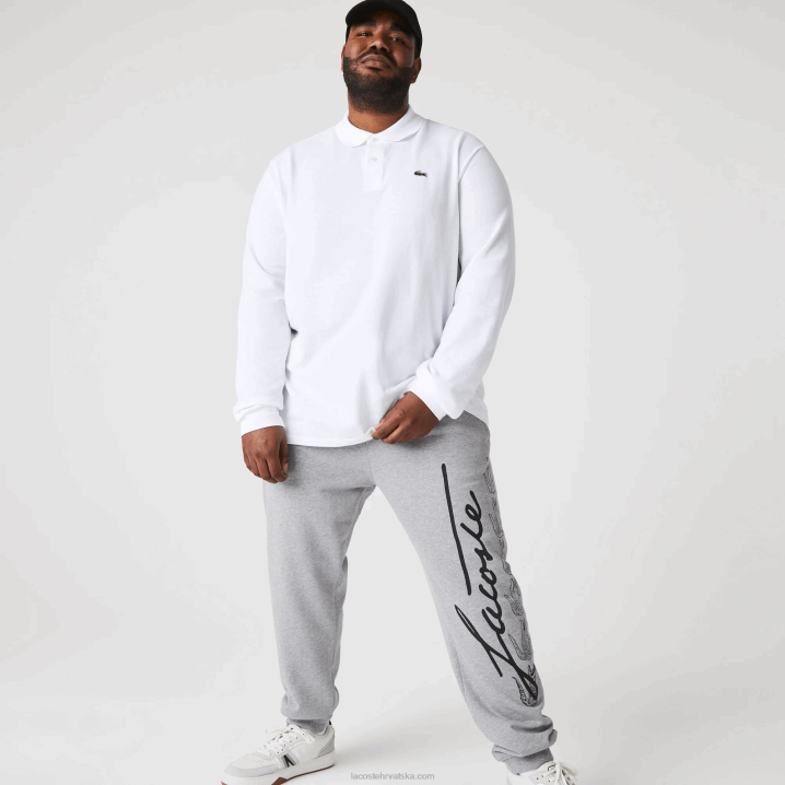 sivi chine 4jv 6H4B1065 muškarci Lacoste hlače za trčanje od pamučnog flisa s potpisom i uzorkom krokodila