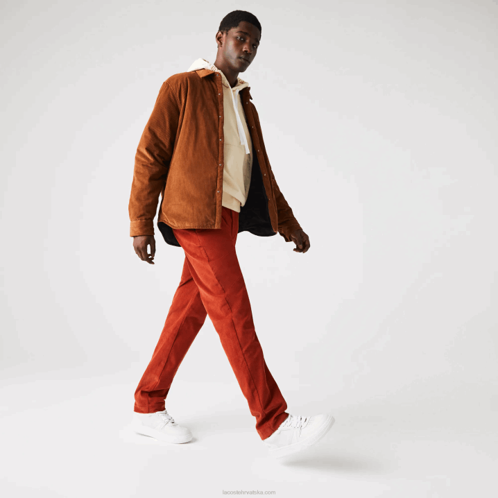 smeđa ql2 6H4B1643 muškarci Lacoste ravne hlače od samta