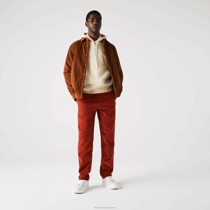 smeđa ql2 6H4B1643 muškarci Lacoste ravne hlače od samta