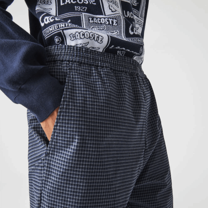 tamnoplava bijela qrn 6H4B1167 muškarci Lacoste heritage kockaste rastezljive pamučne hlače za trčanje