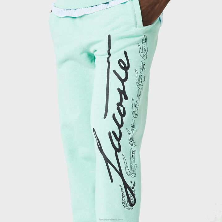 zeleni hcv 6H4B1066 muškarci Lacoste hlače za trčanje od pamučnog flisa s potpisom i uzorkom krokodila