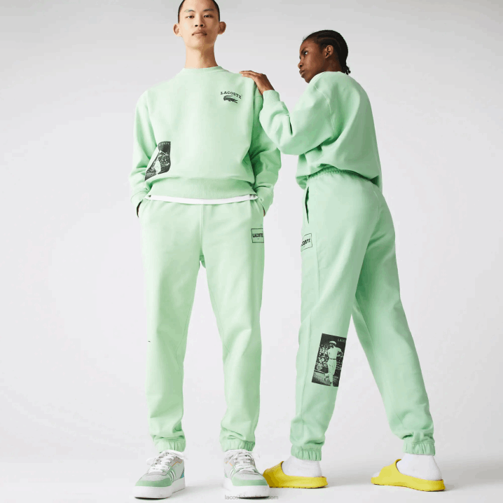 zeleni hee 6H4B1136 muškarci Lacoste hlače za trčanje od pamučnog flisa s uzorkom žive baštine