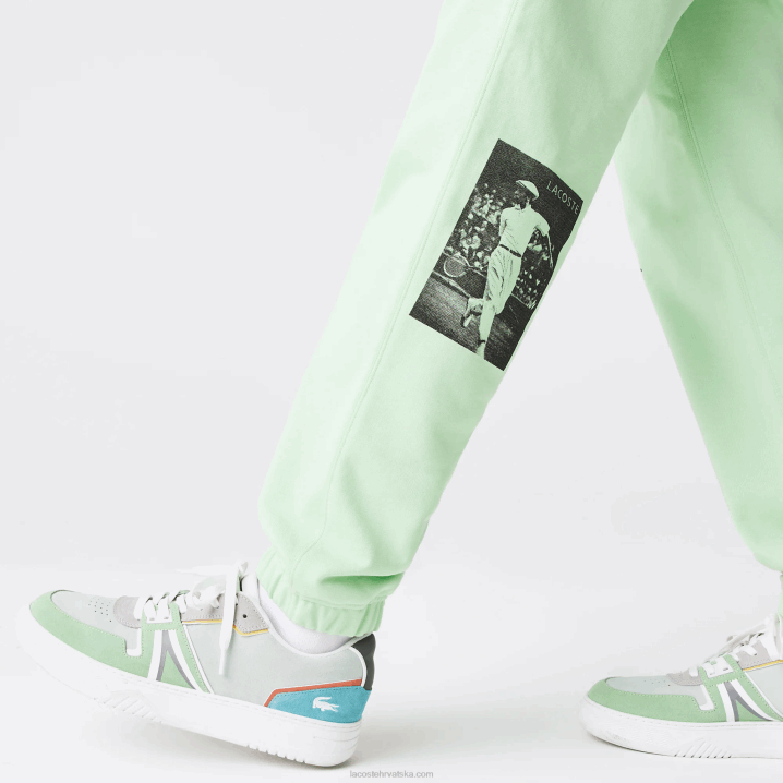zeleni hee 6H4B1136 muškarci Lacoste hlače za trčanje od pamučnog flisa s uzorkom žive baštine