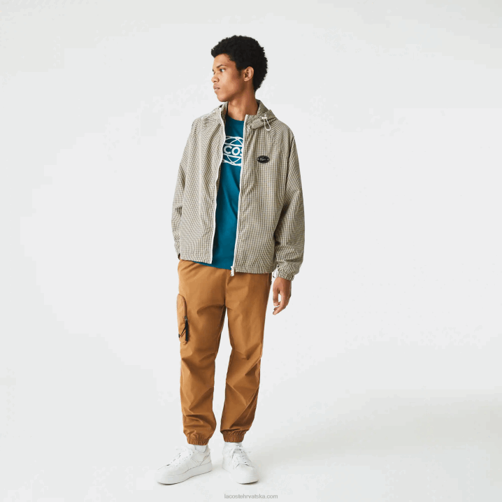 bež tamno bijela kaki zelena 87e 6H4B1232 muškarci Lacoste karirana keper jakna s kapuljačom