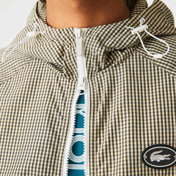 bež tamno bijela kaki zelena 87e 6H4B1232 muškarci Lacoste karirana keper jakna s kapuljačom