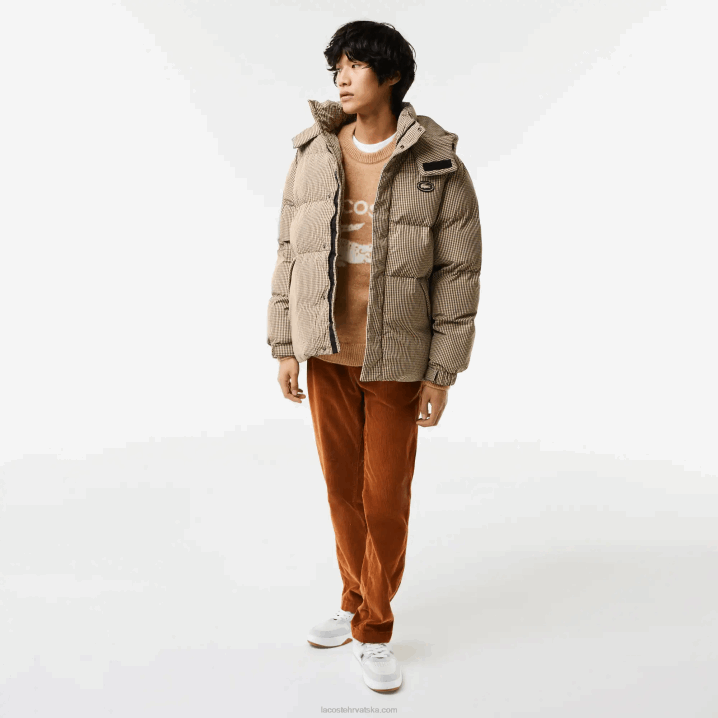 bež tamnoplava kaki zelena 87e 6H4B399 muškarci Lacoste vodoodbojna podstavljena jakna od kepera s kariranim uzorkom