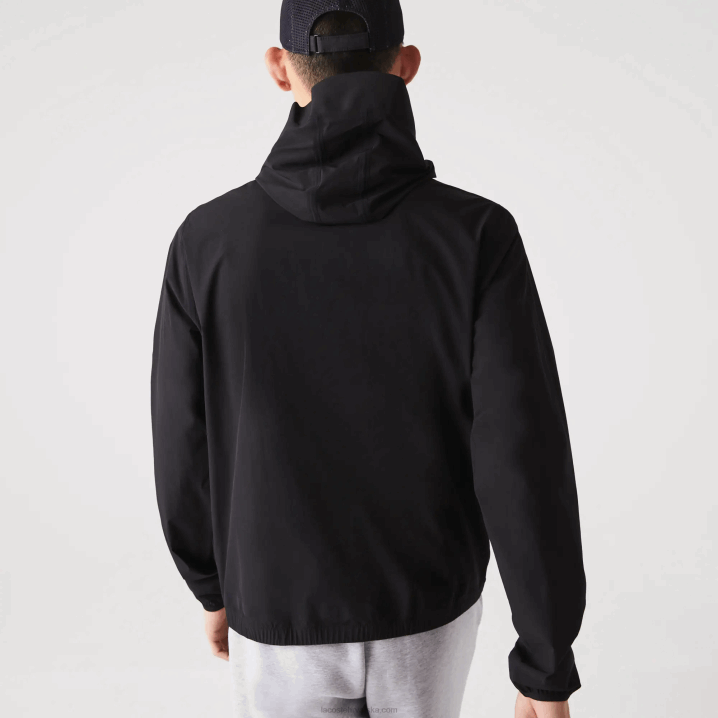 crna 031 6H4B1284 muškarci Lacoste lagana jakna s natpisom na kapuljačom