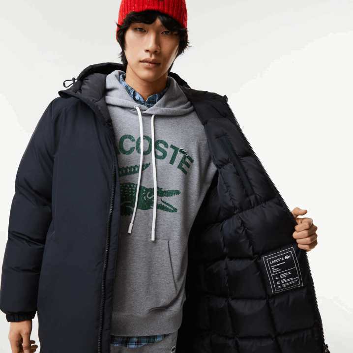 crna 031 6H4B1294 muškarci Lacoste brendirana duga pufer jakna