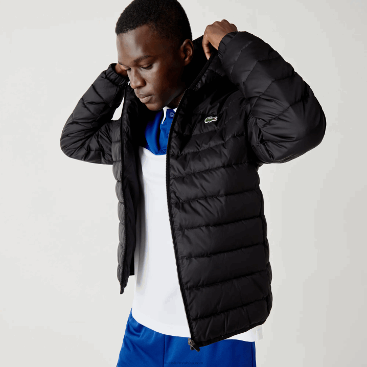 crna c31 6H4B1319 muškarci Lacoste sportska vodootporna prošivena jakna s kapuljačom