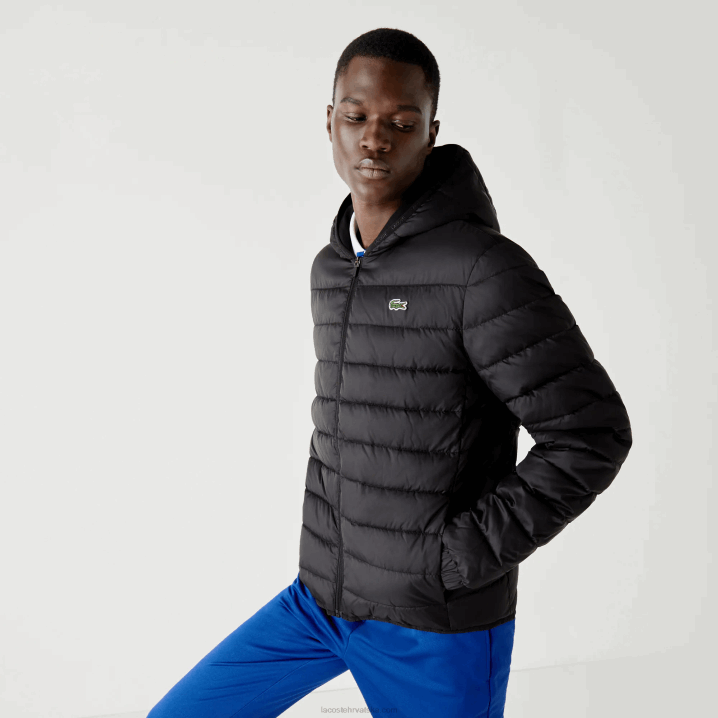crna c31 6H4B1319 muškarci Lacoste sportska vodootporna prošivena jakna s kapuljačom