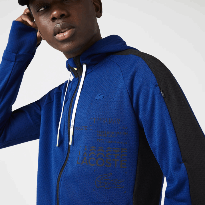 plava crna bijela pwh 6H4B1191 muškarci Lacoste sportska jakna s kapuljačom s kontrastnom trakom