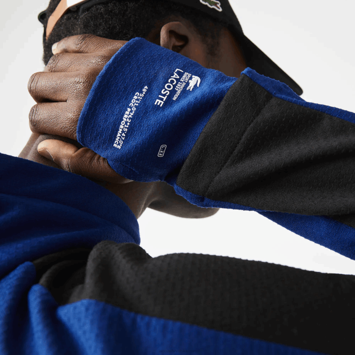 plava crna bijela pwh 6H4B1191 muškarci Lacoste sportska jakna s kapuljačom s kontrastnom trakom