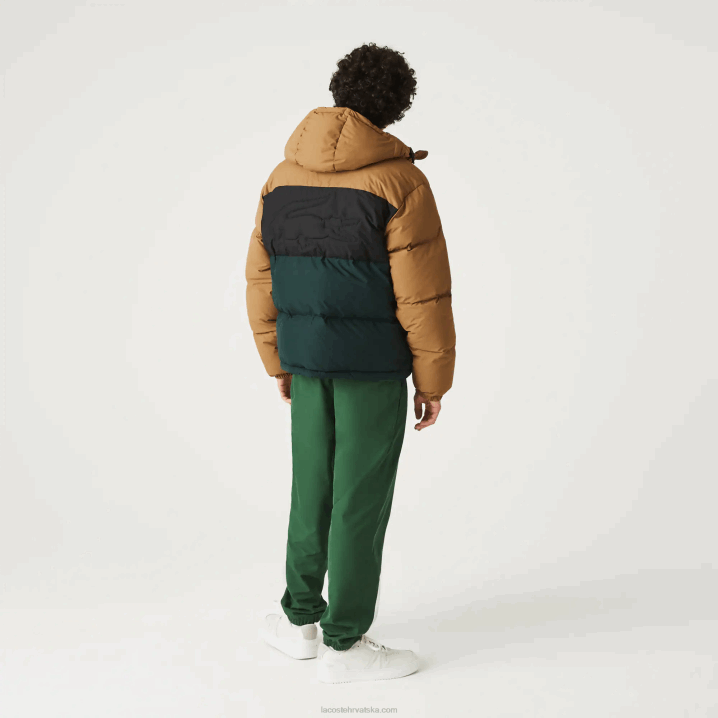smeđa crna zelena tpv 6H4B1227 muškarci Lacoste prošivena vodoodbojna jakna colorblock