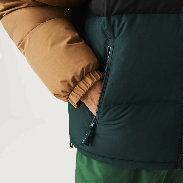 smeđa crna zelena tpv 6H4B1227 muškarci Lacoste prošivena vodoodbojna jakna colorblock