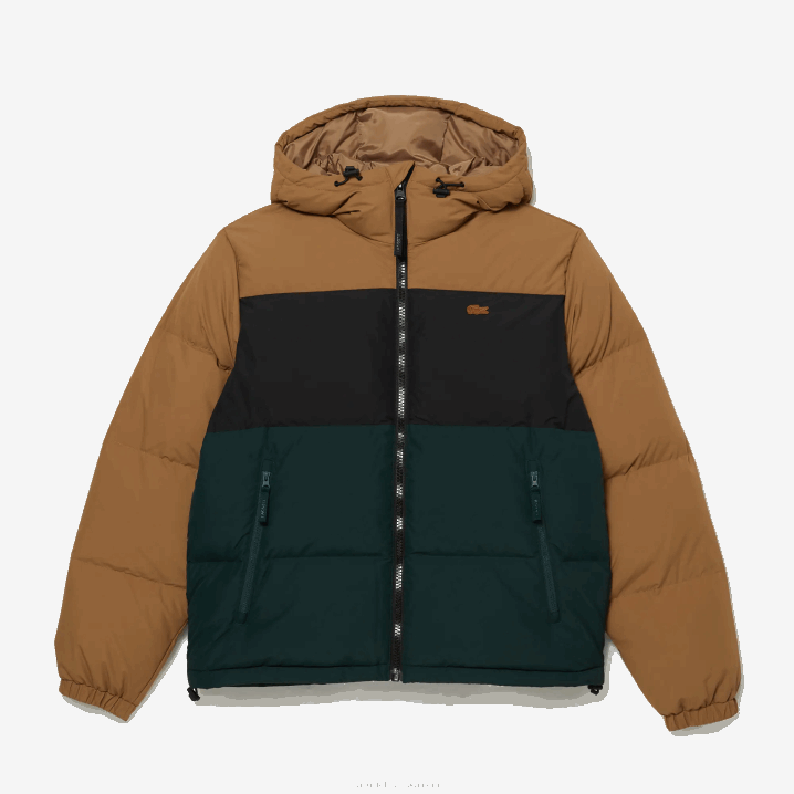 smeđa crna zelena tpv 6H4B1227 muškarci Lacoste prošivena vodoodbojna jakna colorblock