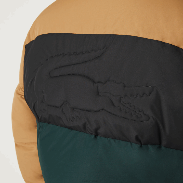smeđa crna zelena tpv 6H4B1227 muškarci Lacoste prošivena vodoodbojna jakna colorblock