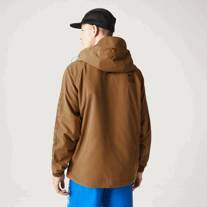 smeđa z0w 6H4B1293 muškarci Lacoste brendirana keper jakna