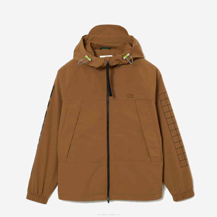 smeđa z0w 6H4B1293 muškarci Lacoste brendirana keper jakna