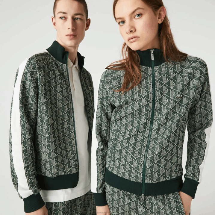zeleno bež 7m4 6H4B1188 muškarci Lacoste jakna s patentnim zatvaračem s uzorkom živog monograma