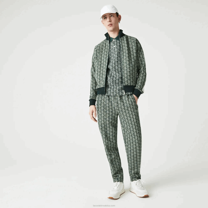zeleno bež 7m4 6H4B1188 muškarci Lacoste jakna s patentnim zatvaračem s uzorkom živog monograma